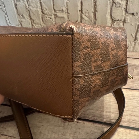 Karl Lagerfeld Paris Vegan Brown Monogram  Triple Entry Tote Handbag - Picture 4 of 12